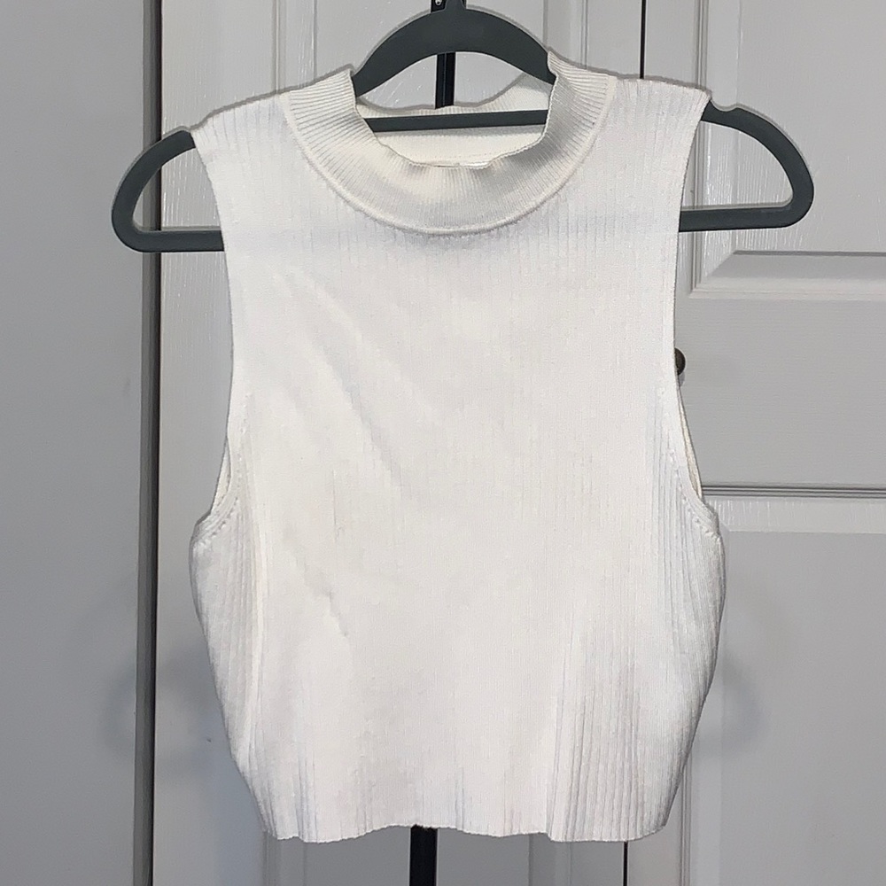 White Turtleneck Tank Crop
